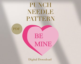 Be Mine Valentine's Love Mug Rug Punch Needle PDF Pattern Beginners Instant Download Punch Needle Design SVG Pattern Punch Needle Template