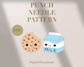 Biscotto Tazza di latte Tappeto Punch Needle Modello PDF per principianti Download immediato Punch Needle Design Modello SVG Modello Punch Needle
