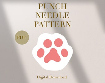 Paw Cat Kitten Mug Rug Punch Needle PDF Pattern for Beginners Instant Download Punch Needle Design SVG Pattern Punch Needle Template
