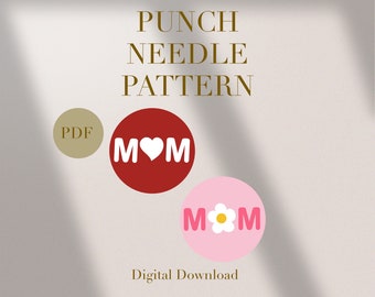 Mom Love Mother's Day Mug Rug Punch Needle PDF Pattern for Beginners Instant Download Punch Needle Design SVG Pattern Punch Needle Template