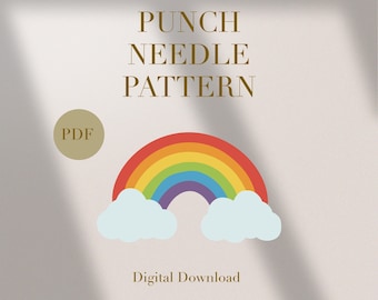 Colorful Rainbow Cloud Mug Rug Punch Needle PDF Pattern for Beginners Instant Download Punch Needle Design SVG Pattern Punch Needle Template