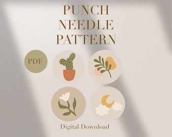 Plant Cactus Bohemian Mug Rug Punch Needle PDF Pattern for Beginners Instant Download Punch Needle Design SVG Pattern Punch Needle Template