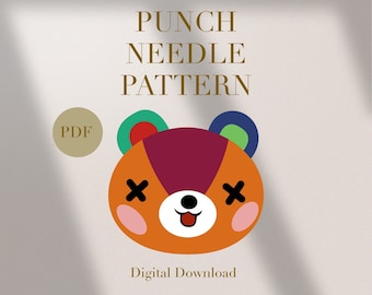 Teddy Bear Cute Animal Mug Rug Punch Needle PDF Pattern for Beginners Instant Download Punch Needle Design SVG Pattern Punch Needle Template