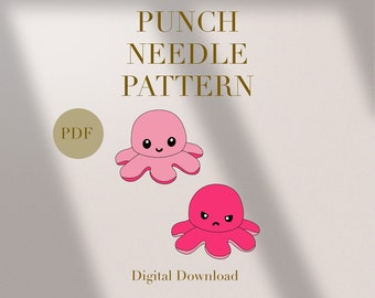 Pieuvre Happy Mad Mug Tapis Punch Needle Modèle PDF pour débutants Téléchargement instantané Punch Needle Design Motif SVG Modèle Punch Needle