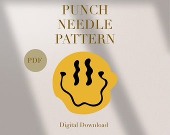 Melting Smiley Face Mug Rug Punch Needle PDF Pattern for Beginners Instant Download Punch Needle Design SVG Pattern Punch Needle Template