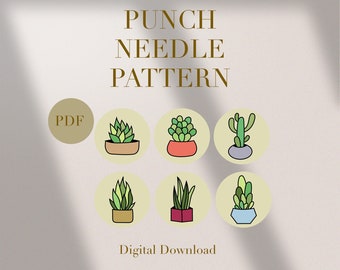 Succulents Cactus Plant Mug Rug Punch Needle PDF Pattern Beginners Instant Download Punch Needle Design SVG Pattern Punch Needle Template