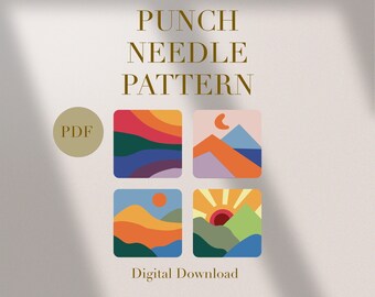 Landscape View Sunset Mug Rug Punch Needle PDF Pattern for Beginners Instant Download Punch Needle Design SVG Pattern Punch Needle Template