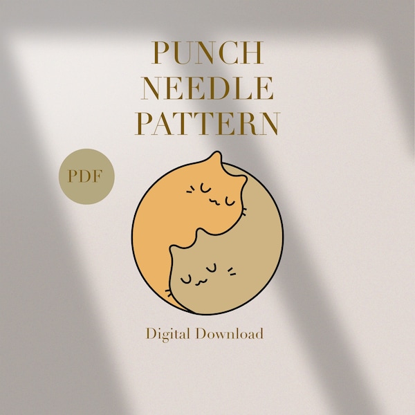 Yin Yang Cat Kitten Animal Mug Rug Punch Needle PDF Pattern Beginners Instant Download Punch Needle Design SVG Pattern Punch Needle Template