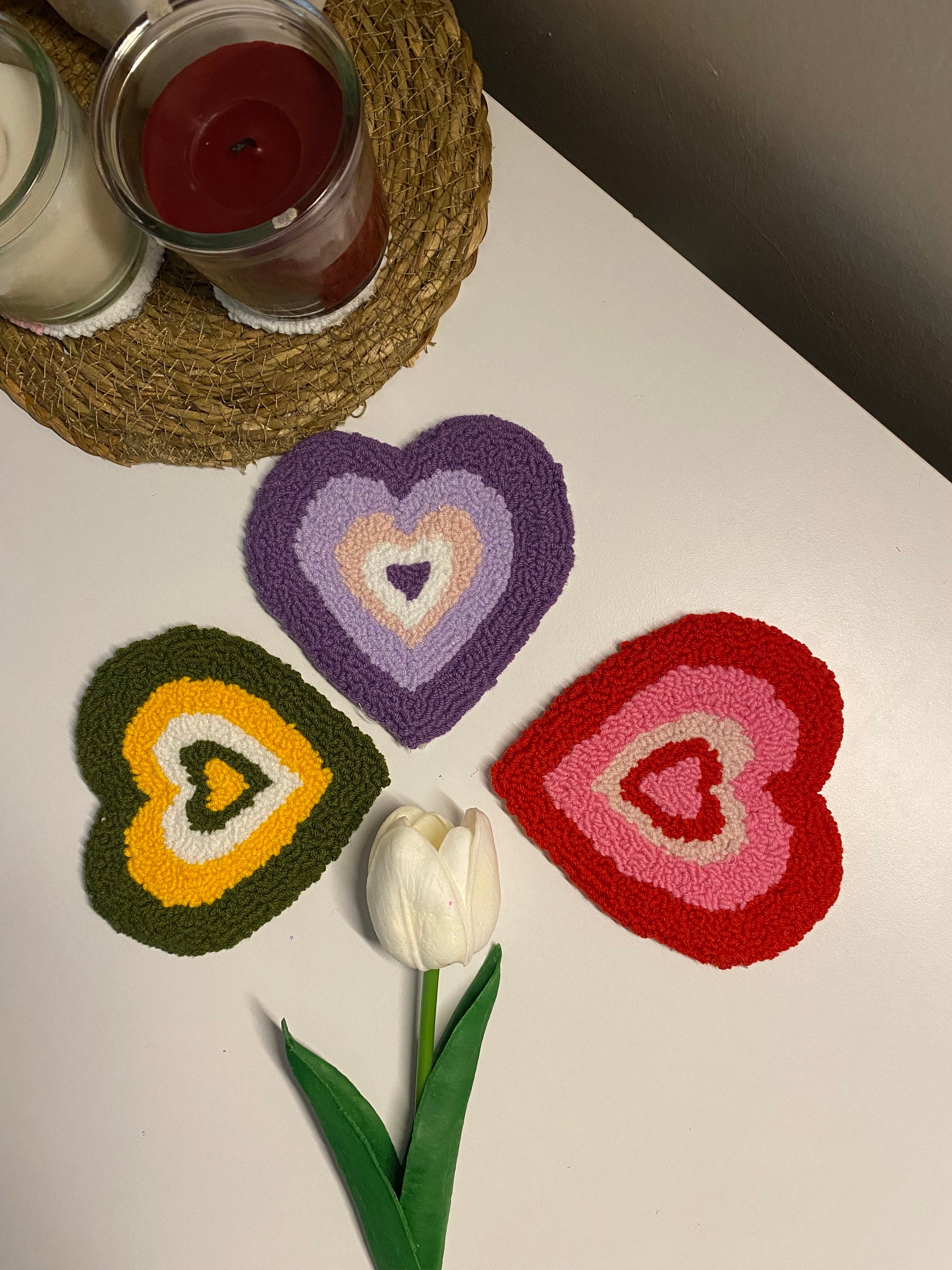 Powerpuff Girls Heart Punch Needle Coaster Handmade Mug Rug Etsy