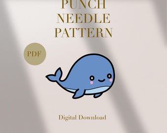 Whale Cute Animal Mug Rug Punch Needle PDF Pattern for Beginners Instant Download Punch Needle Design SVG Pattern Punch Needle Template