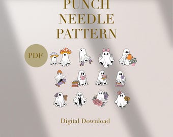 Halloween Ghost Spooky Mug Rug Punch Needle PDF Pattern for Beginners Instant Download Punch Needle Design Pattern Punch Needle Template