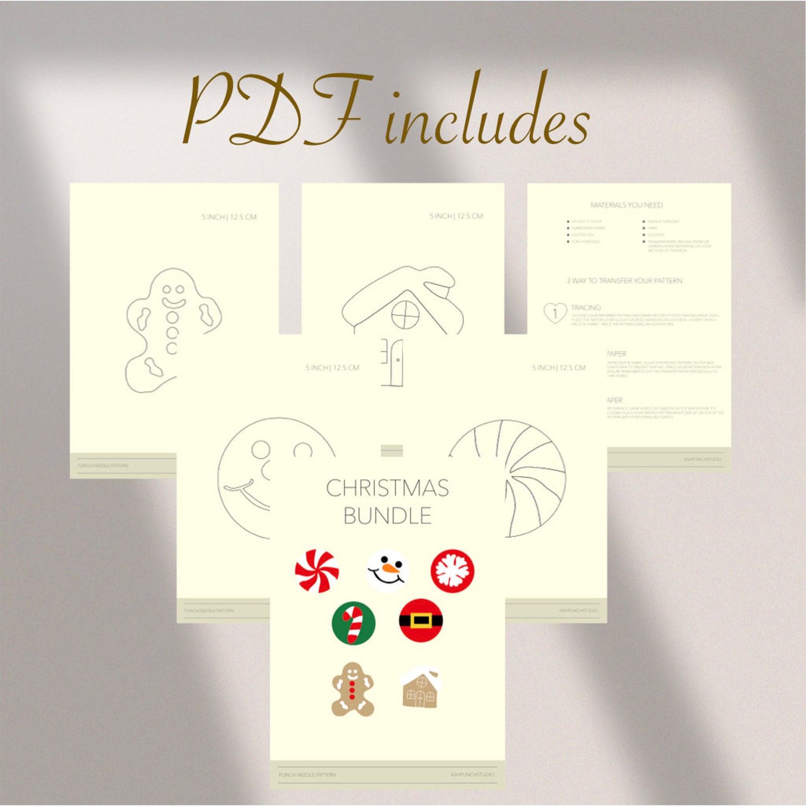 Christmas Bundle Mug Rug Punch Needle PDF Pattern for Beginners Instant ...