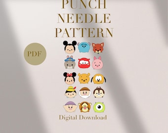 Modello PDF per punch needle per sottobicchieri con personaggi dei cartoni animati, download immediato, modello SVG per punch needle.