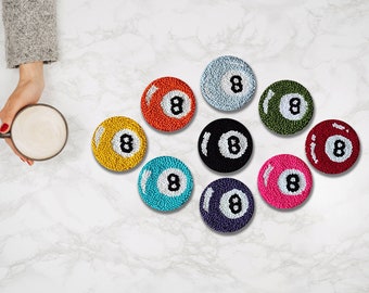 Magic ball 8 ball Punch Needle Coaster, Handmade Mug Rug, Drink Coasters, Handmade, New Home Gift