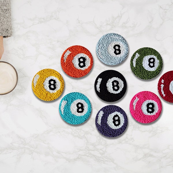 Magic ball 8 ball Punch Needle Coaster, Handmade Mug Rug, Drink Coasters, Handmade, New Home Gift