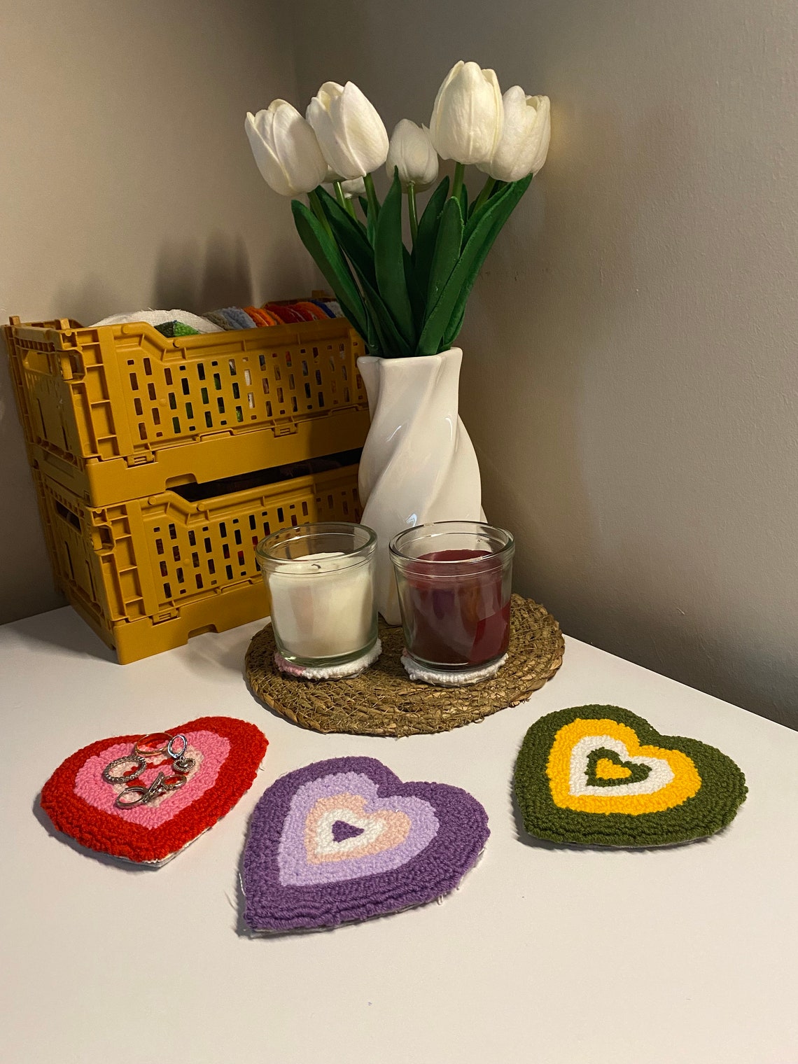 Powerpuff Girls Heart Punch Needle Coaster Handmade Mug Rug Etsy