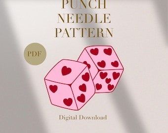 Dice Heart Love Pinky Mug Rug Punch Needle PDF Pattern for Beginners Instant Download Punch Needle Design SVG Pattern Punch Needle Template