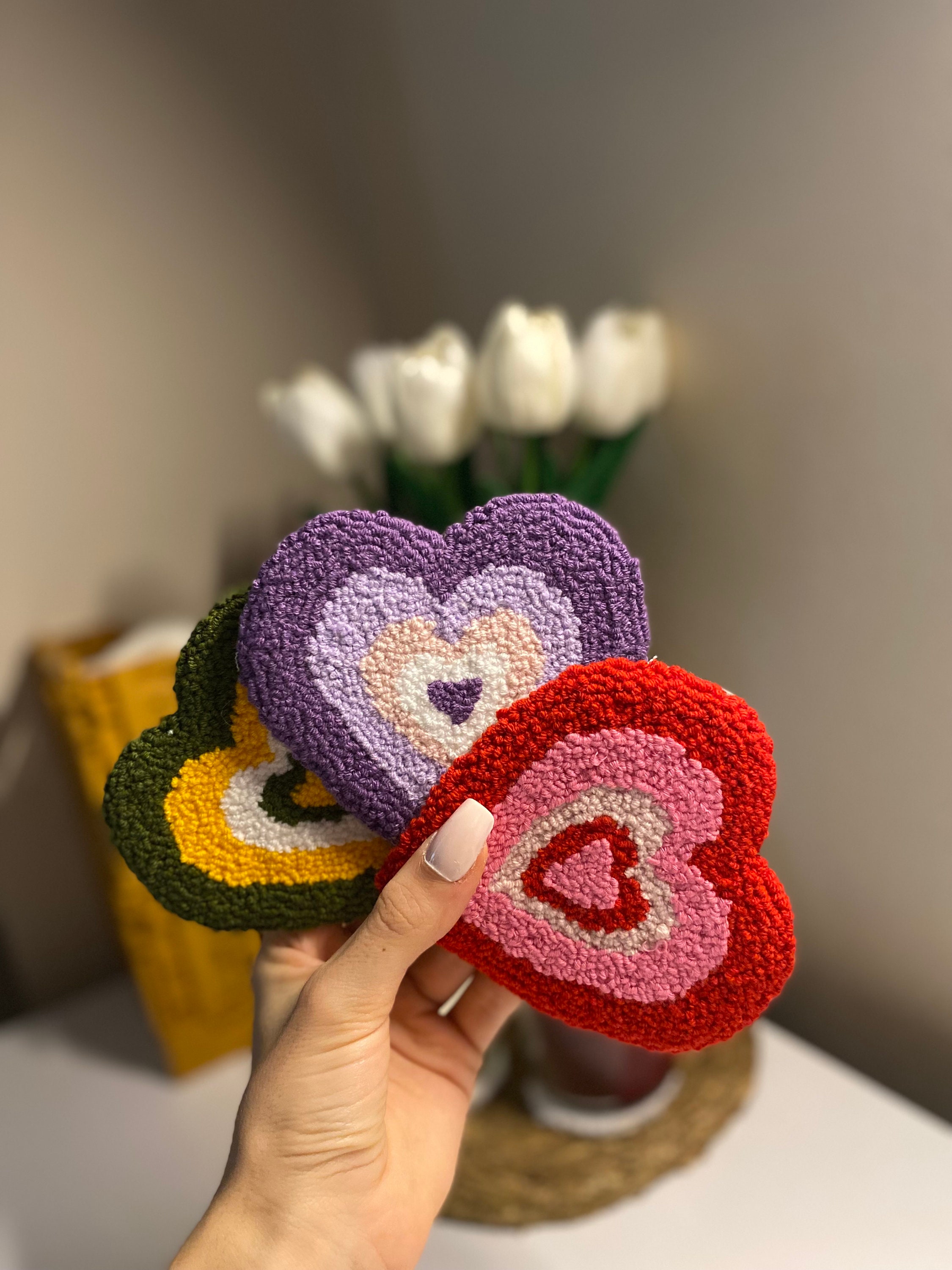 Powerpuff Girls Heart Punch Needle Coaster Handmade Mug Rug Etsy