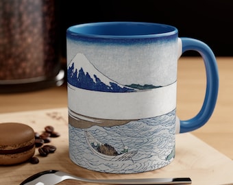 Mt Fuji Landscape Accent Coffee Mug, Japanese Art Mug, Mount Fuji Landscape, Office Gift, Coworker Gift, Unique Japan Gift, Antique Art Mug