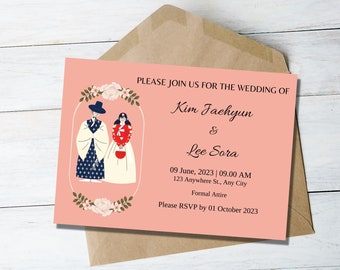 Editable Korean Wedding Invitation Template, Cute, Floral, Simple, INSTANT download, Printable