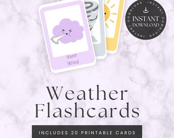 Weather Flash Cards, Child Educational Game, Preschool Gift, Preschool Game, Learning Game, Learning Gift, Toddler Learning Toy, French
