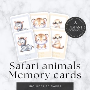 Jogo de Memória Safari Animal, Cartões de Memória, Jogo Francês, Cartões de Memória Francês, Aprendizagem de Francês, Aprendizagem para Crianças, Jogos para Crianças, Jogos Pré-escolares