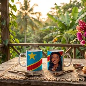DR Congo Mug Traditional Woman, Congolese Flag Coffee Cup 11 oz