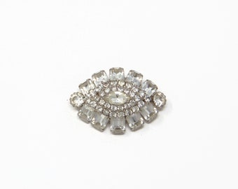 Vintage Signed WEISS Clear Rhinestone Brooch Domed Layered Pin