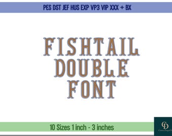 Fishtail-broderitypsnitt, dubbelfärgat alfabet (bx, pes, dst, jef, vp3, hus, xxx, exp)