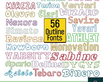 56 Outline Embroidery Fonts, Machine Embroidery Designs (Digital Download)