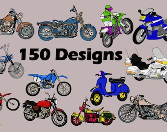Motorcycle Embroidery designs, Motorbikes Embroidery designs, 150 designs, Bikes embroidery designs, Instant download, Multiple formats, 4x4