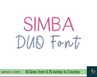Duo Embroidery Fonts, Cursive Satin Stitch Alphabet (pes, dst, jef, bx)