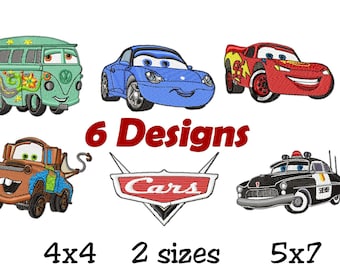 Cars Embroidery designs, Cartoon cars embroidery files, 6 Cars embroidery designs in 2 sizes, Instant download, 4x4 hoop, 5x7 hoop