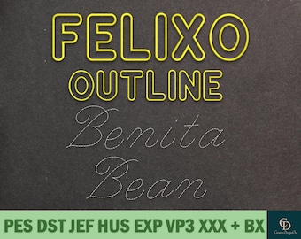 Outline and Benita Bean Embroidery Fonts | BX PES DST | Outline Block & Script Machine Alphabet