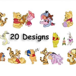 Desenhos de bordado à máquina, arquivos de bordado à máquina de urso com mel, 20 arquivos de bordado à máquina de urso de desenho animado, download instantâneo, bastidor 4x4