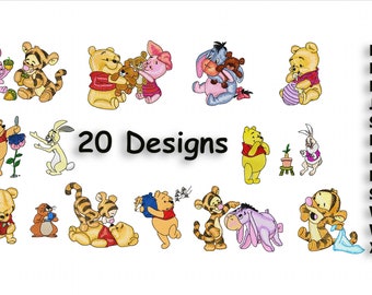 Machine embroidery designs, Bear with honey machine embroidery files, 20 Cartoon Bear machine embroidery files, Instant download, 4x4 hoop