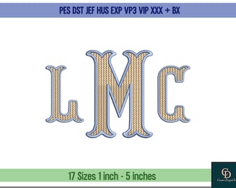 Fishtail Monogram Embroidery Font, Double Colour Alphabet (bx, pes, dst, jef, vp3, hus, xxx, exp)