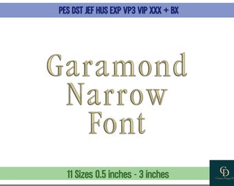 Garamond Narrow Brodery typsnitt, monogram (bx, pes, dst, jef, vp3, hus)