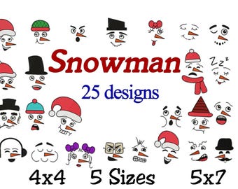 Snowman Faces Embroidery Designs: 25 Machine Embroidery Files (Instant Download)