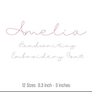 Può includere: Un download digitale di un font scritto a mano chiamato "Amelia" per il ricamo. Il font è disponibile in 12 dimensioni, che vanno da 0,3 a 3 pollici.