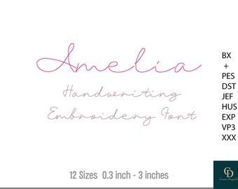 Fuente de bordado Amelia Handwriting: Conjunto de fuentes nativas BX (descarga digital)