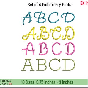4 Machine Embroidery Fonts, BX, PES, DST Cursive, Monogram Script Alphabet, Satin Font, Boho Signature Font, 10 Sizes, Instant Download