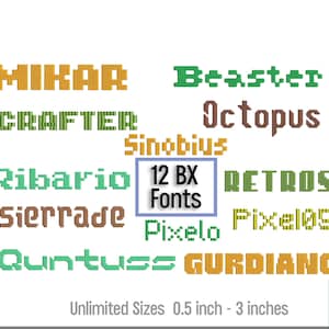 12 Retro Embroidery Font alphabet sets, Pixel Embroidery Fonts, Perfect Embroidery Font, Bx native Embroidery font sets, Instant download