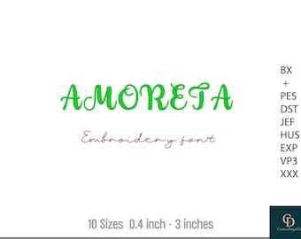 Amoreta Satin Stitch Embroidery Font: BX Format, 10 Sizes (Digital Download)