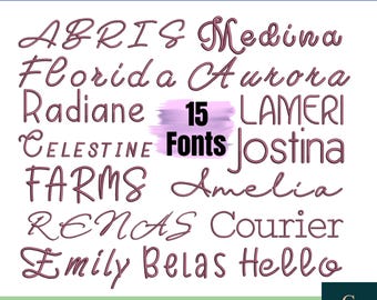 15 Boho Script Stickschrift Schriften: ONE, ONE, randbemalt, gestickt