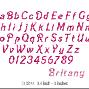 Britany Embroidery Font, Embrilliance Embroidery Font, Satin Embroidery Font, Bx native Embroidery font set, 10 Sizes font