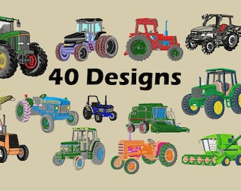 Tractors machine embroidery designs, 40 Tractors machine embroidery files, 4x4 hoop size, Instant download