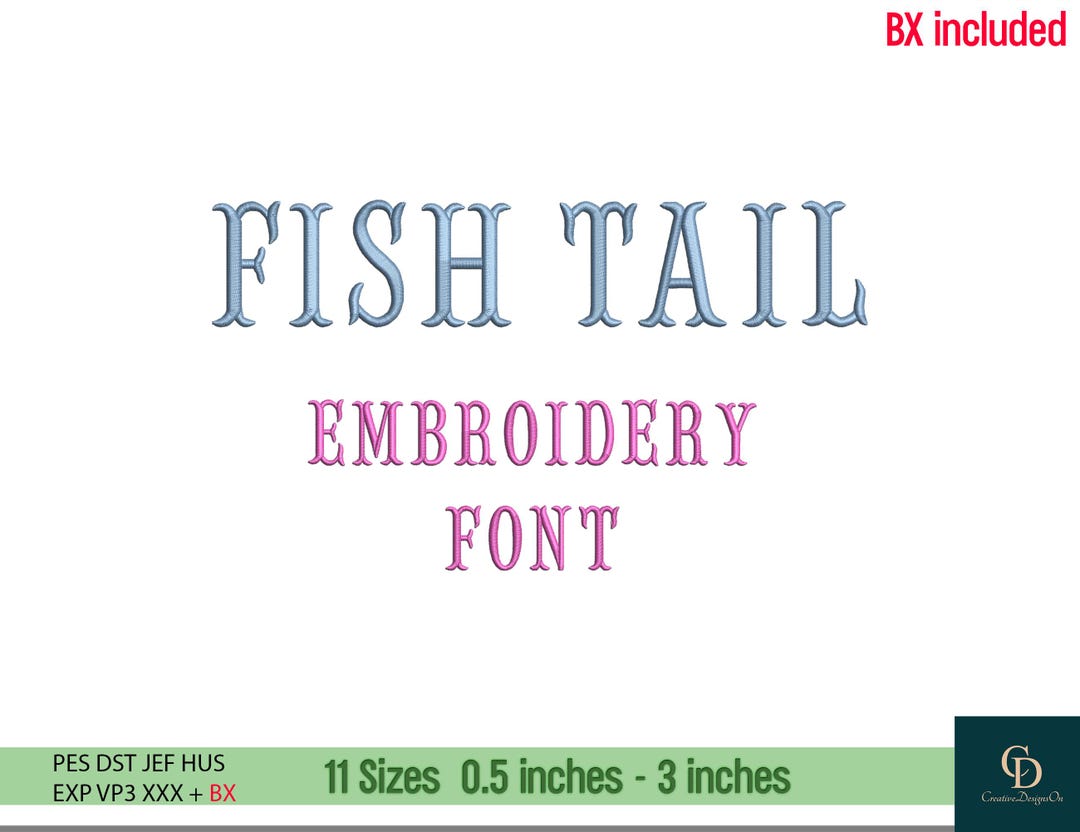 Fishtail Machine Embroidery Font, Monogram Font in 11 Sizes, Native BX ...