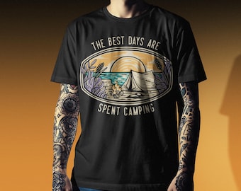 Black Comfort Colors Camping T-Shirt, Sunset Campfire Graphic