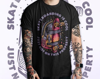 Black Comfort Colors Skateboarding Graphic Tee, Retro Skater Streetwear